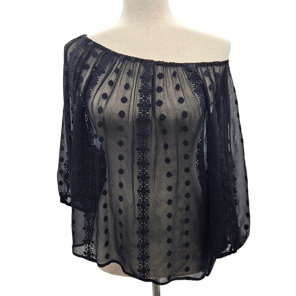 ZOA New York Black Embroidered‎ Sheer Off Shoulder Boho Blouse Small